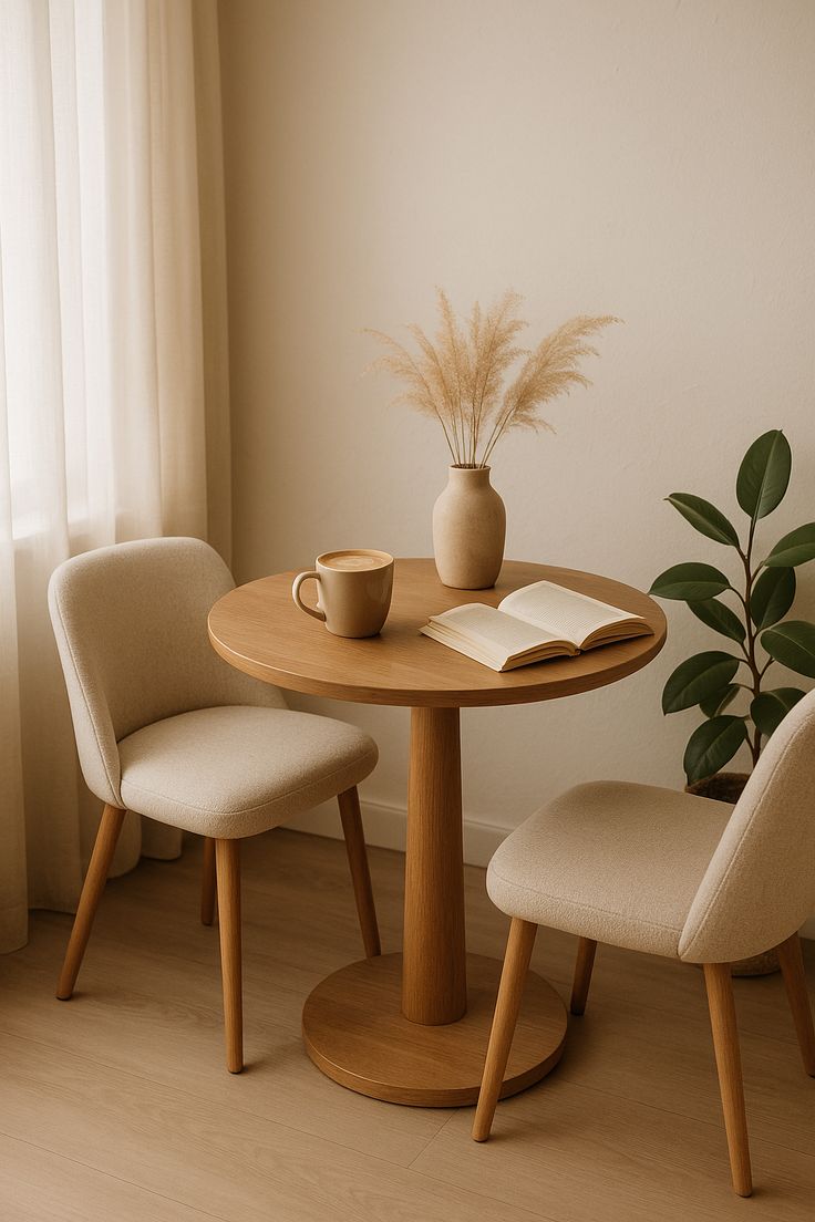 Quiet consultation corner with two chairs, a small table and natural daylight